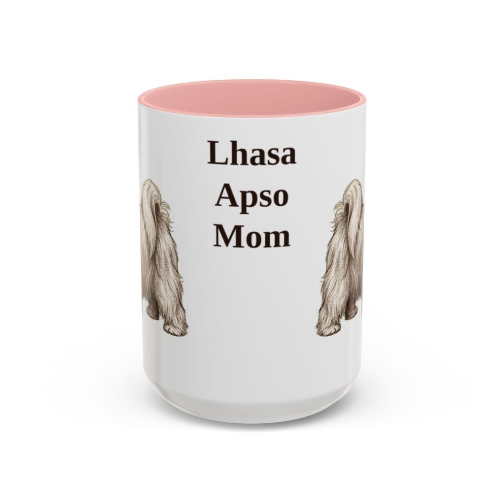 15oz Lhasa Apso Dog Mom Mug, Pink, front view