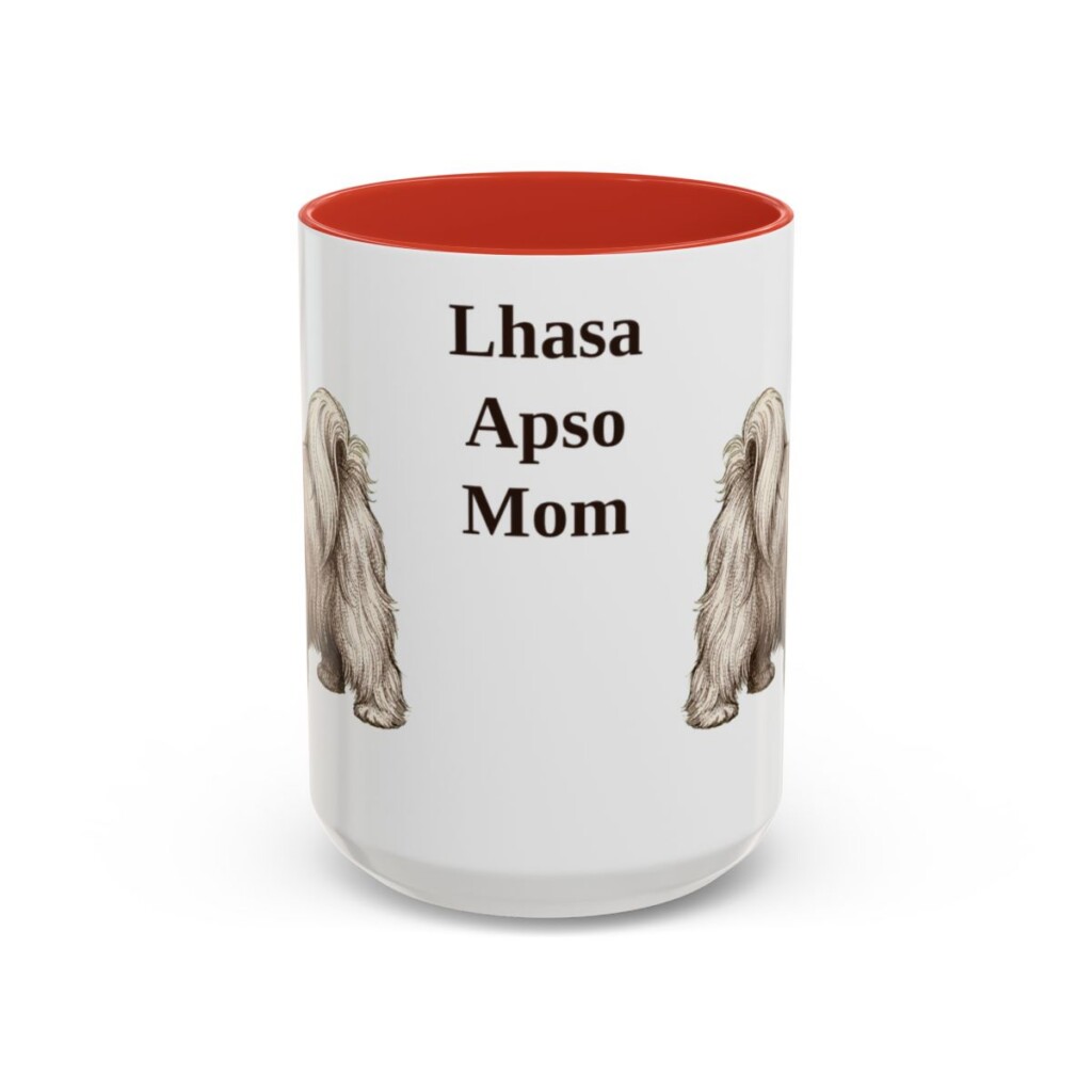 15oz Lhasa Apso Dog Mom Mug, Red, front view