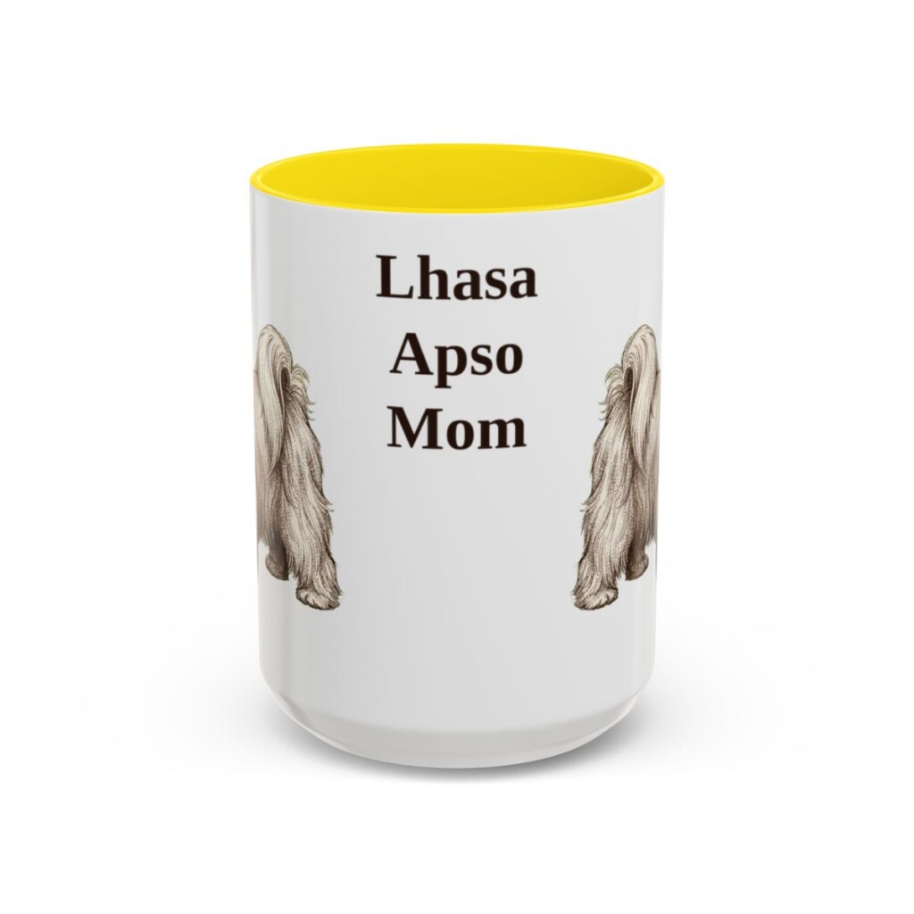 15oz Lhasa Apso Dog Mom Mug, Yellow, front view