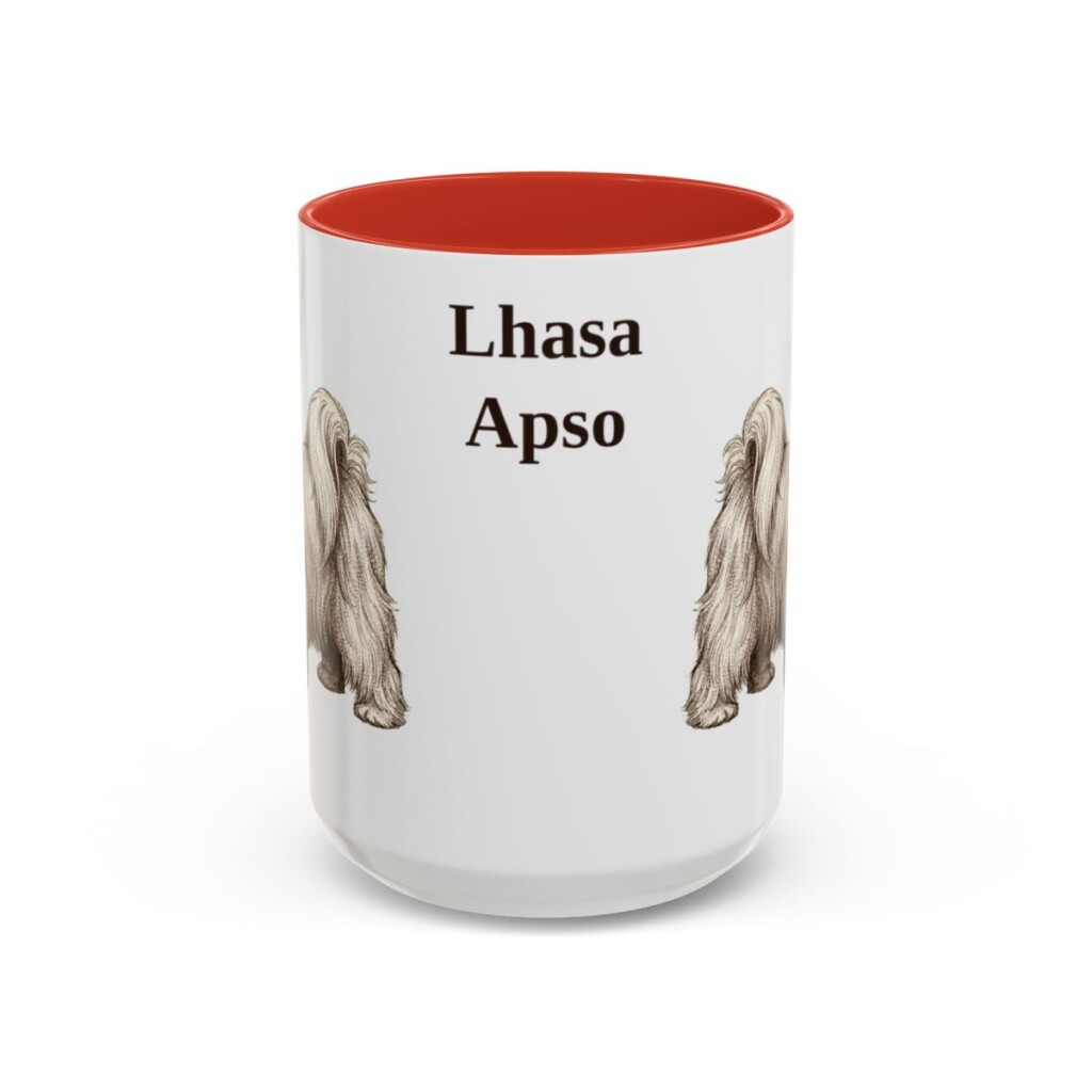 15oz Lhasa Apso Mug, Red, front view