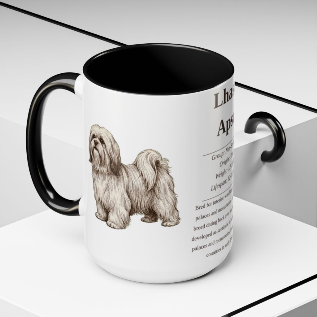 15oz Lhasa Apso Mug, Black, lifestyle photo