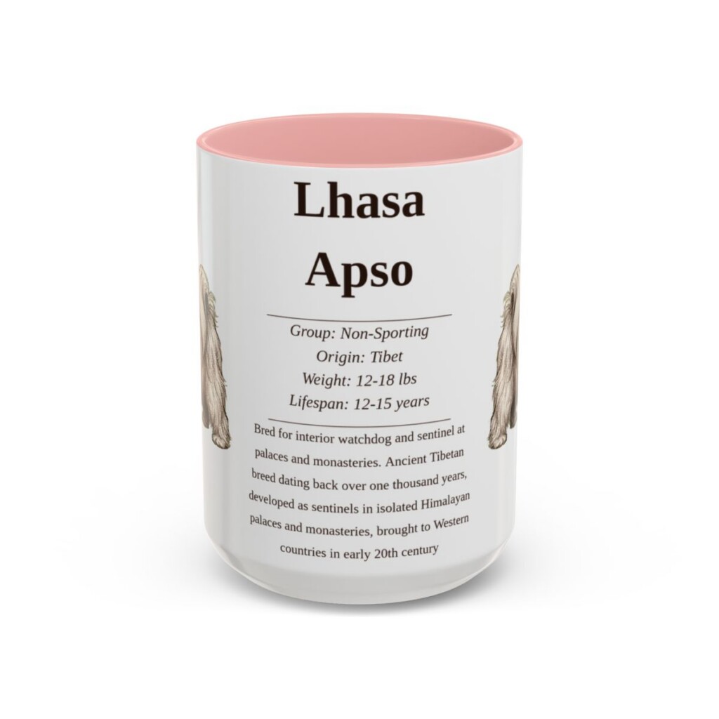 15oz Lhasa Apso Mug, Pink, front view