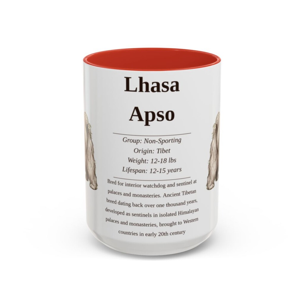 15oz Lhasa Apso Mug, Red, front view