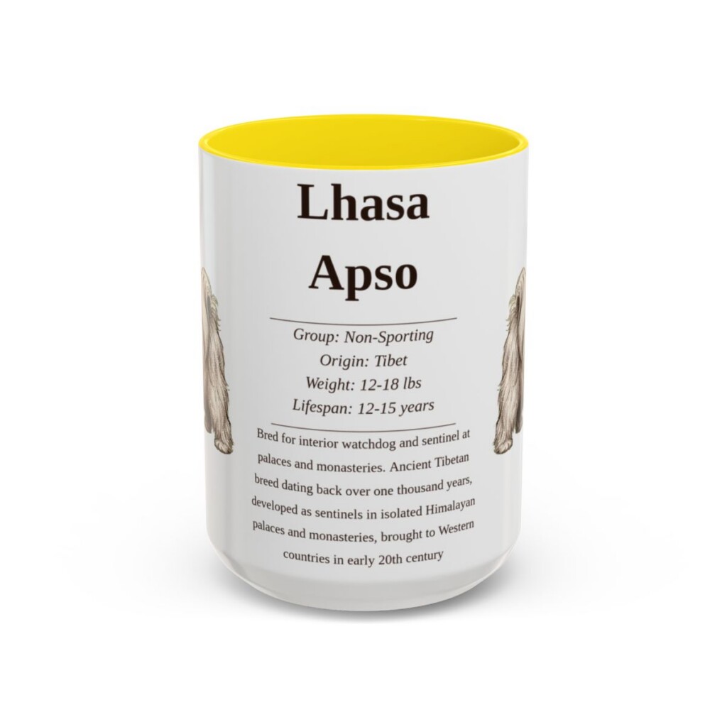 15oz Lhasa Apso Mug, Yellow, front view