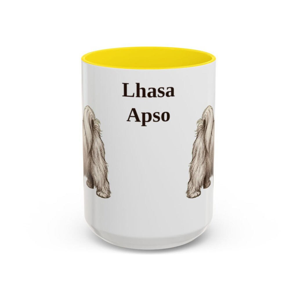 15oz Lhasa Apso Mug, Yellow, front view
