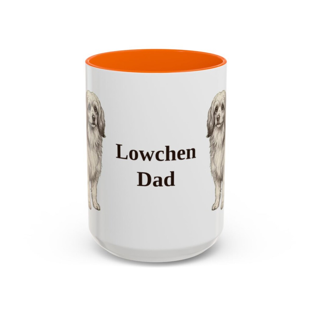 15oz Lowchen Dog Dad Mug, Orange, front view