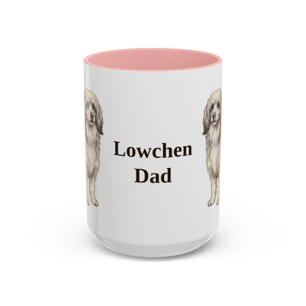 15oz Lowchen Dog Dad Mug, Pink, front view