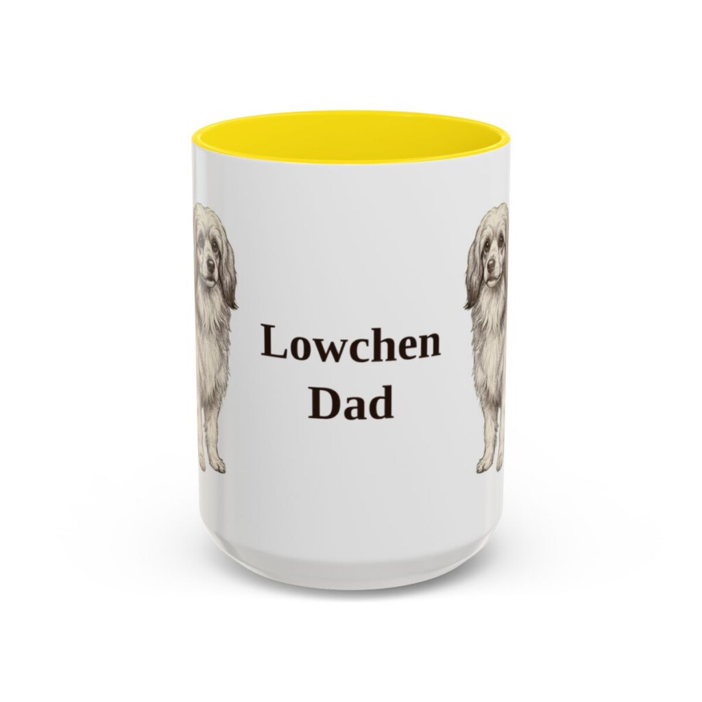 15oz Lowchen Dog Dad Mug, Yellow, front view