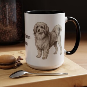 15oz Lowchen Dog Mom Mug, Black, lifestyle photo