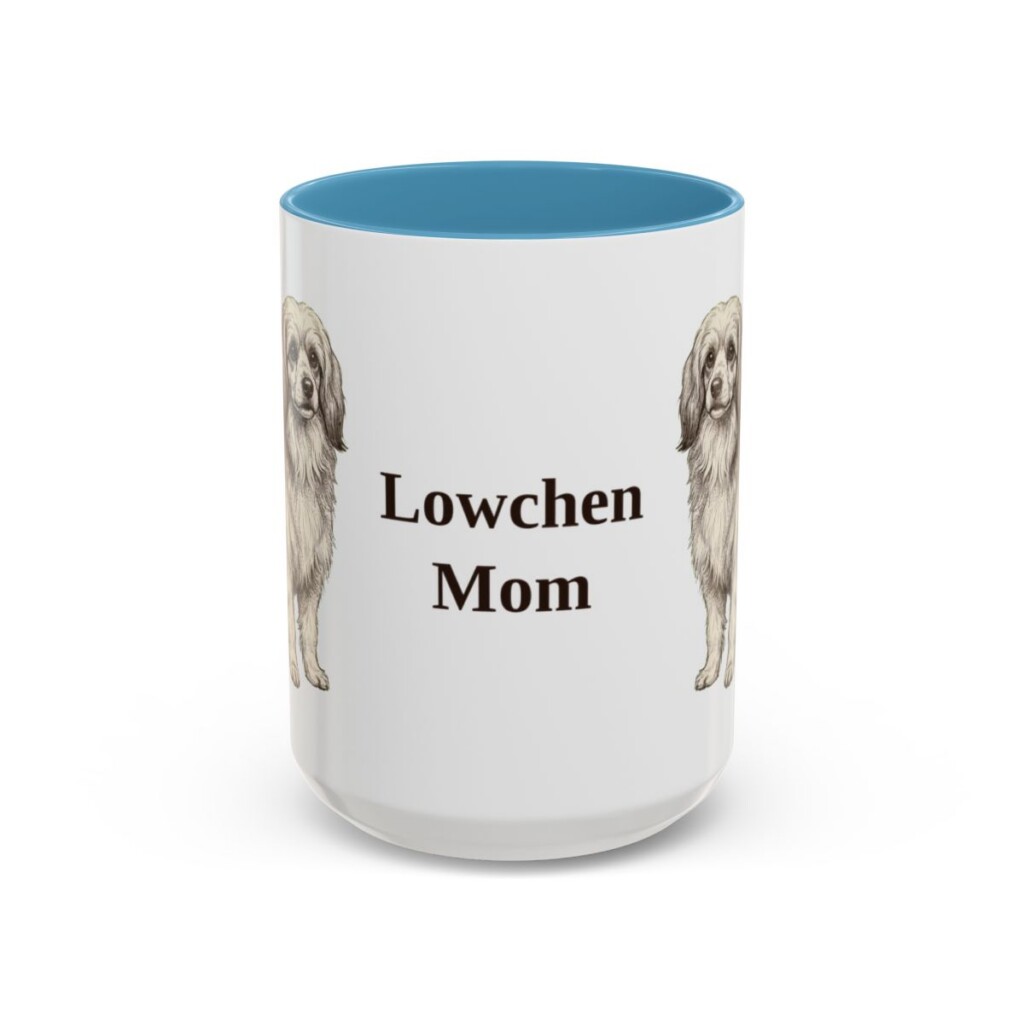 15oz Lowchen Dog Mom Mug, Light Blue, front view