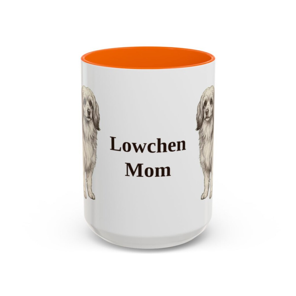 15oz Lowchen Dog Mom Mug, Orange, front view