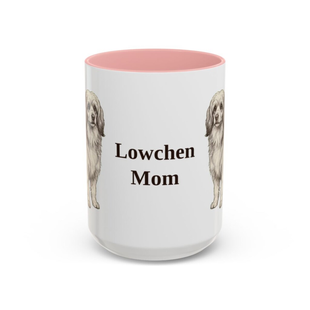 15oz Lowchen Dog Mom Mug, Pink, front view