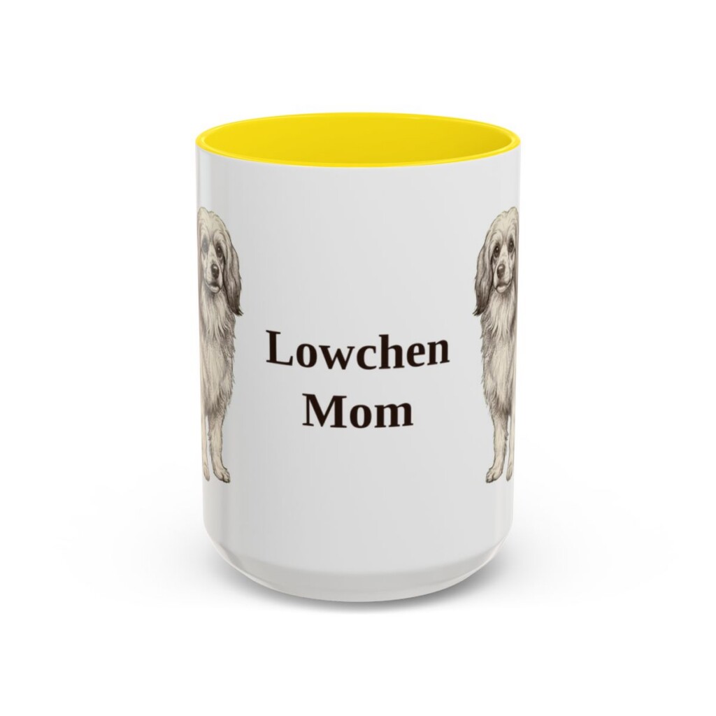15oz Lowchen Dog Mom Mug, Yellow, front view