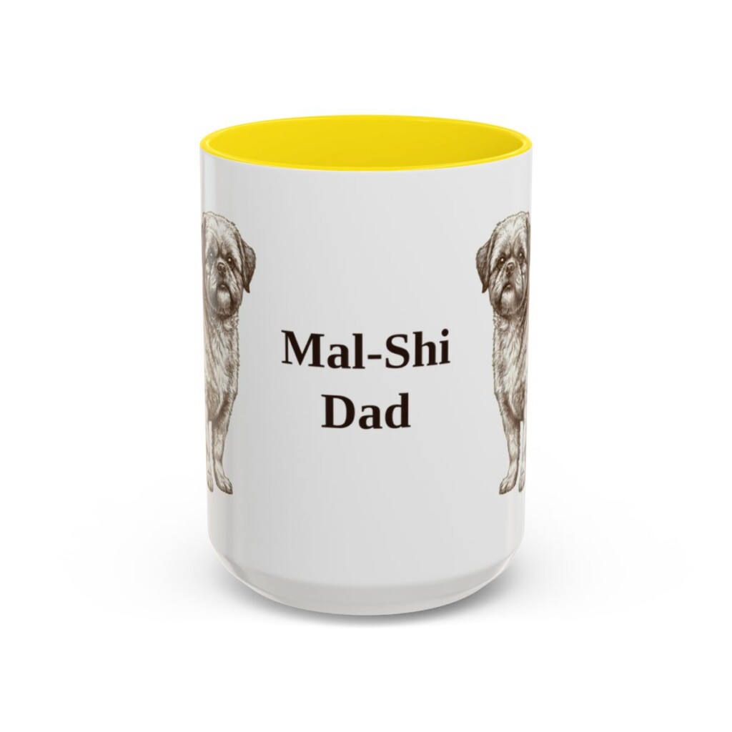 15oz Mal-Shi Dog Dad Mug, Yellow, front view