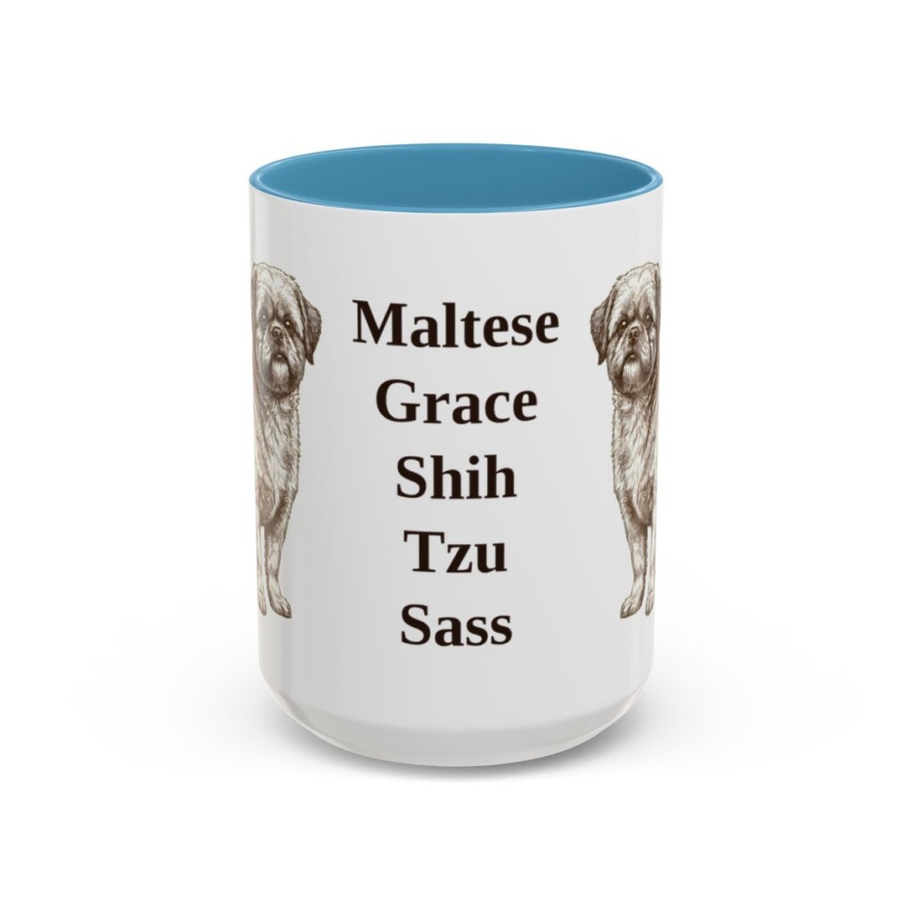 15oz Funny Mal-Shi Mug, Light Blue, front view