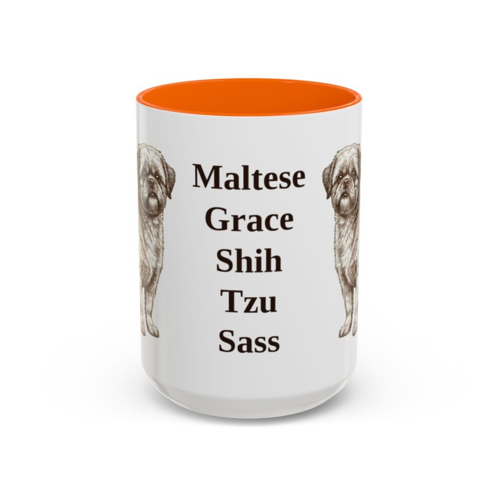 15oz Funny Mal-Shi Mug, Orange, front view