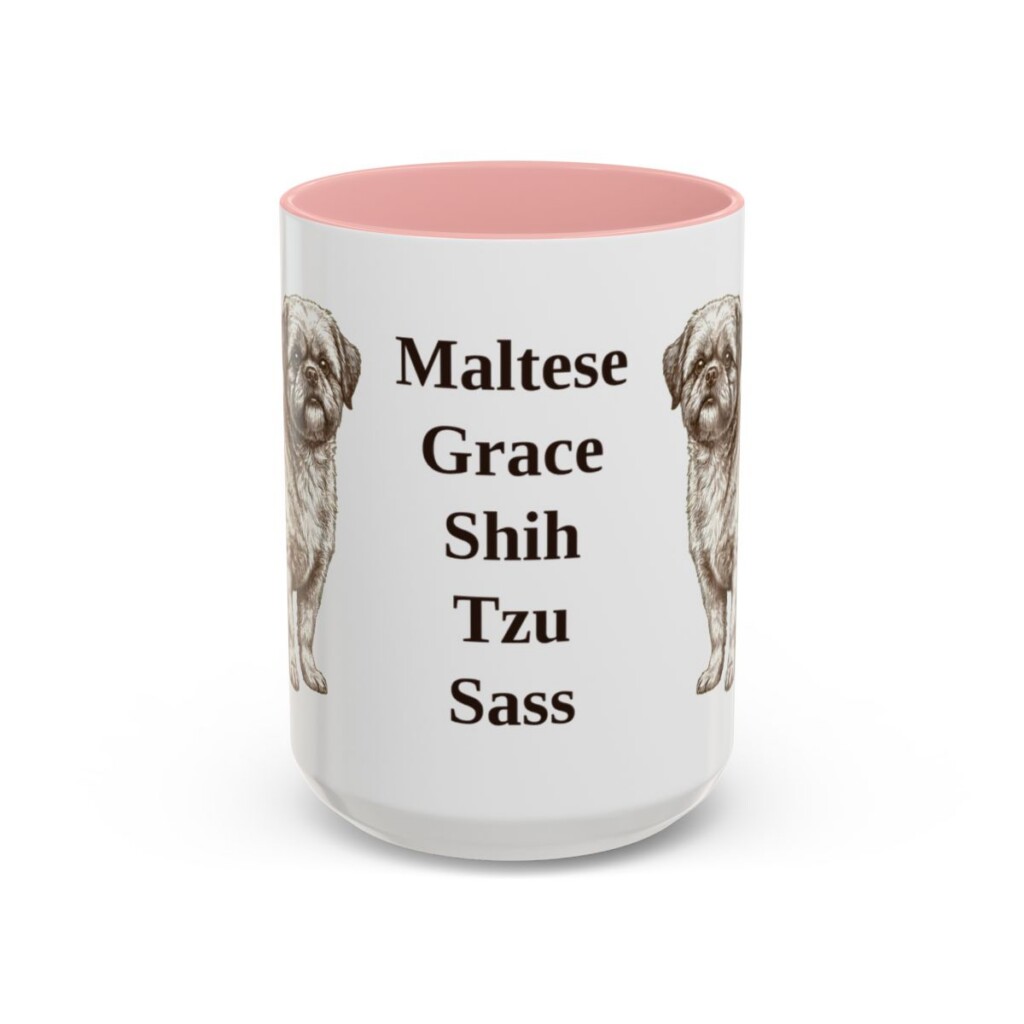 15oz Funny Mal-Shi Mug, Pink, front view