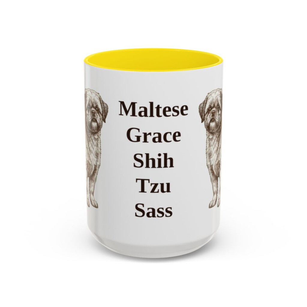 15oz Funny Mal-Shi Mug, Yellow, front view