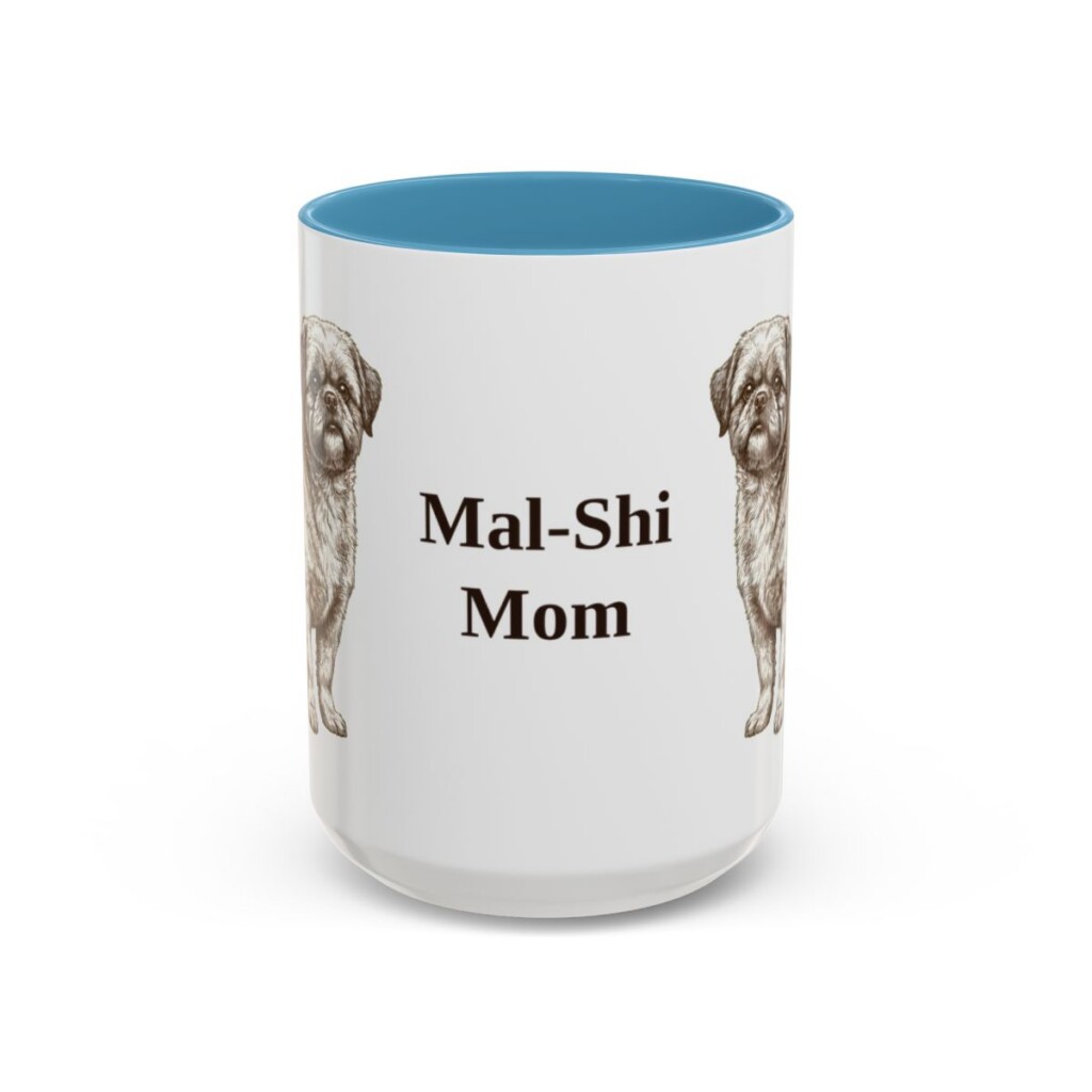 15oz Mal-Shi Dog Mom Mug, Light Blue, front view