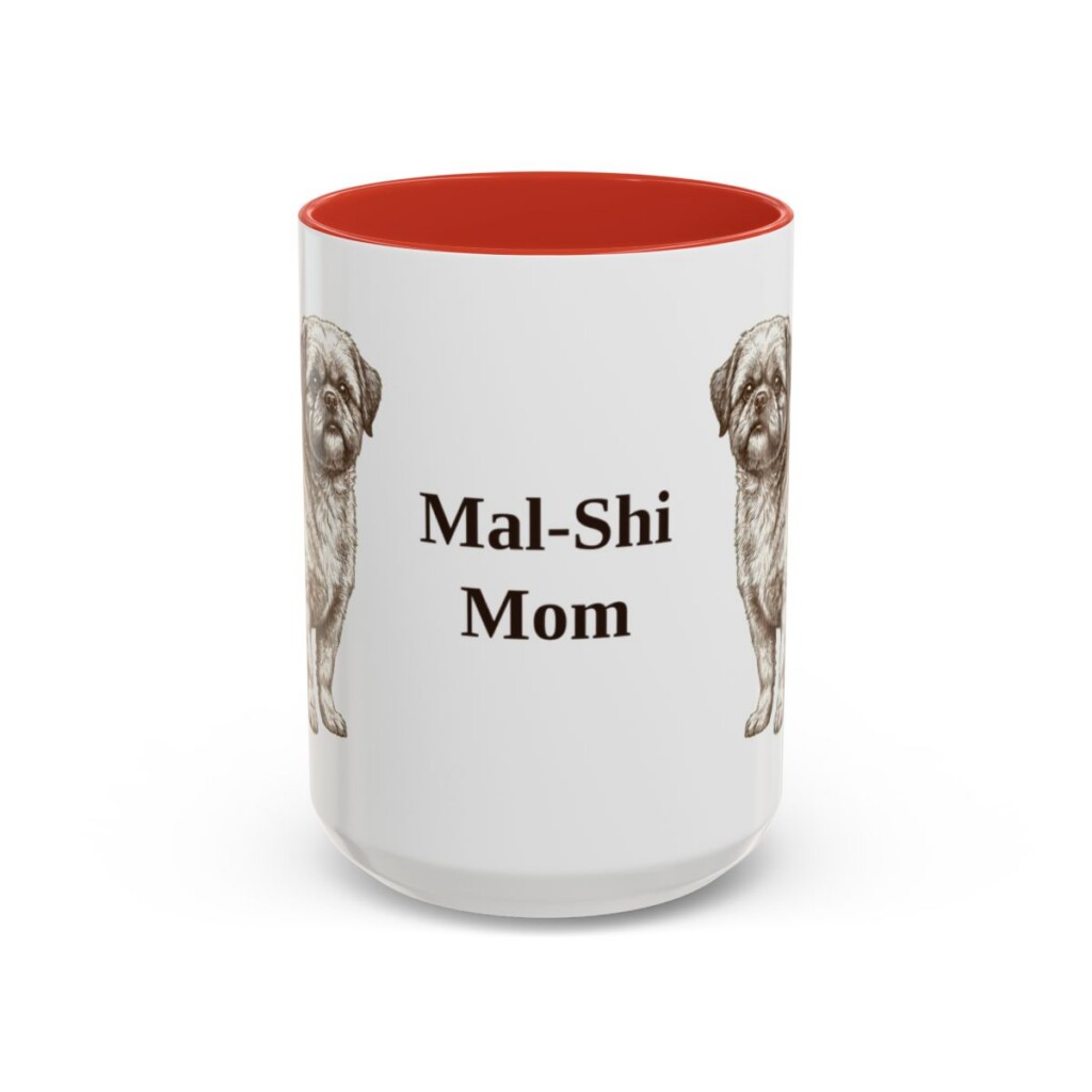 15oz Mal-Shi Dog Mom Mug, Red, front view