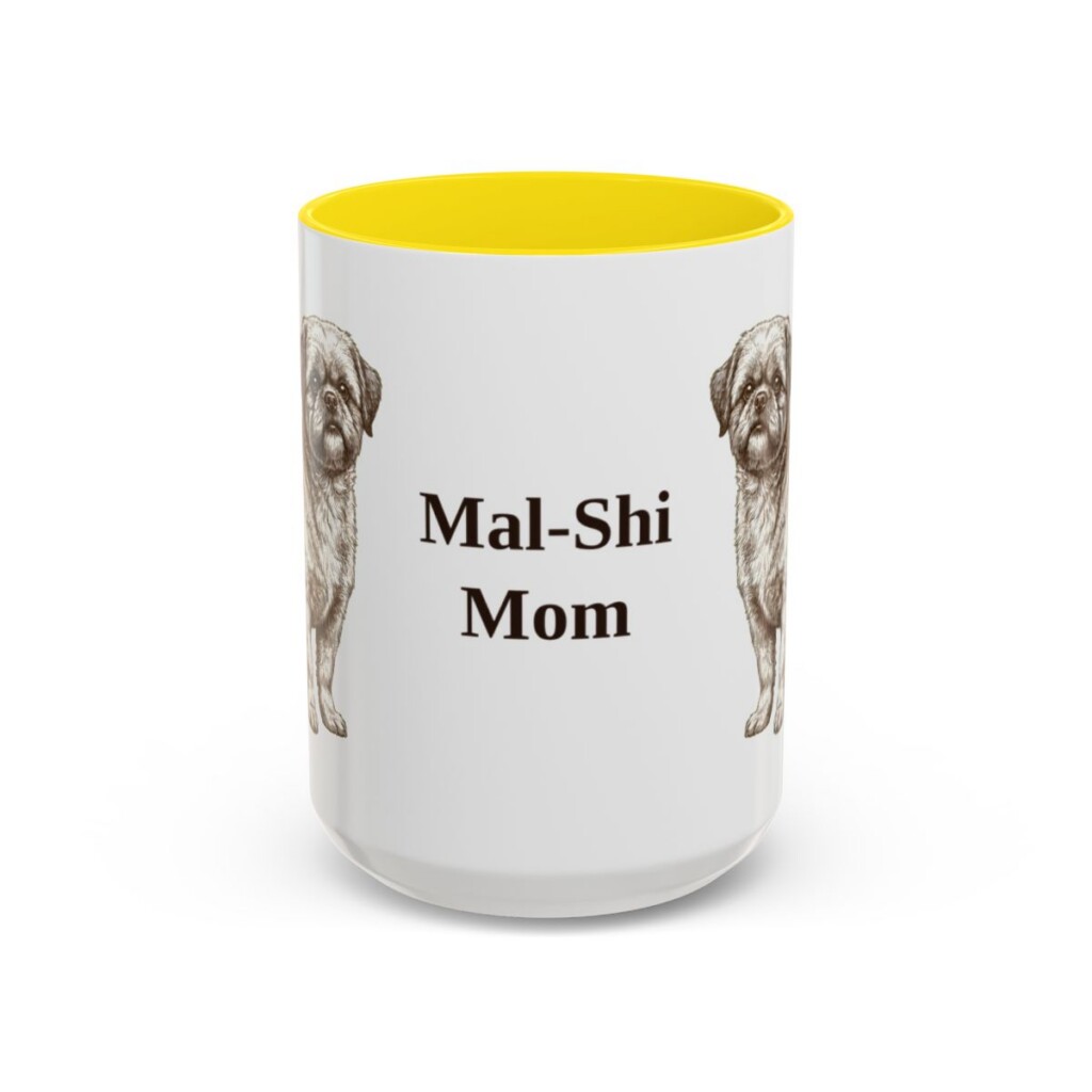 15oz Mal-Shi Dog Mom Mug, Yellow, front view
