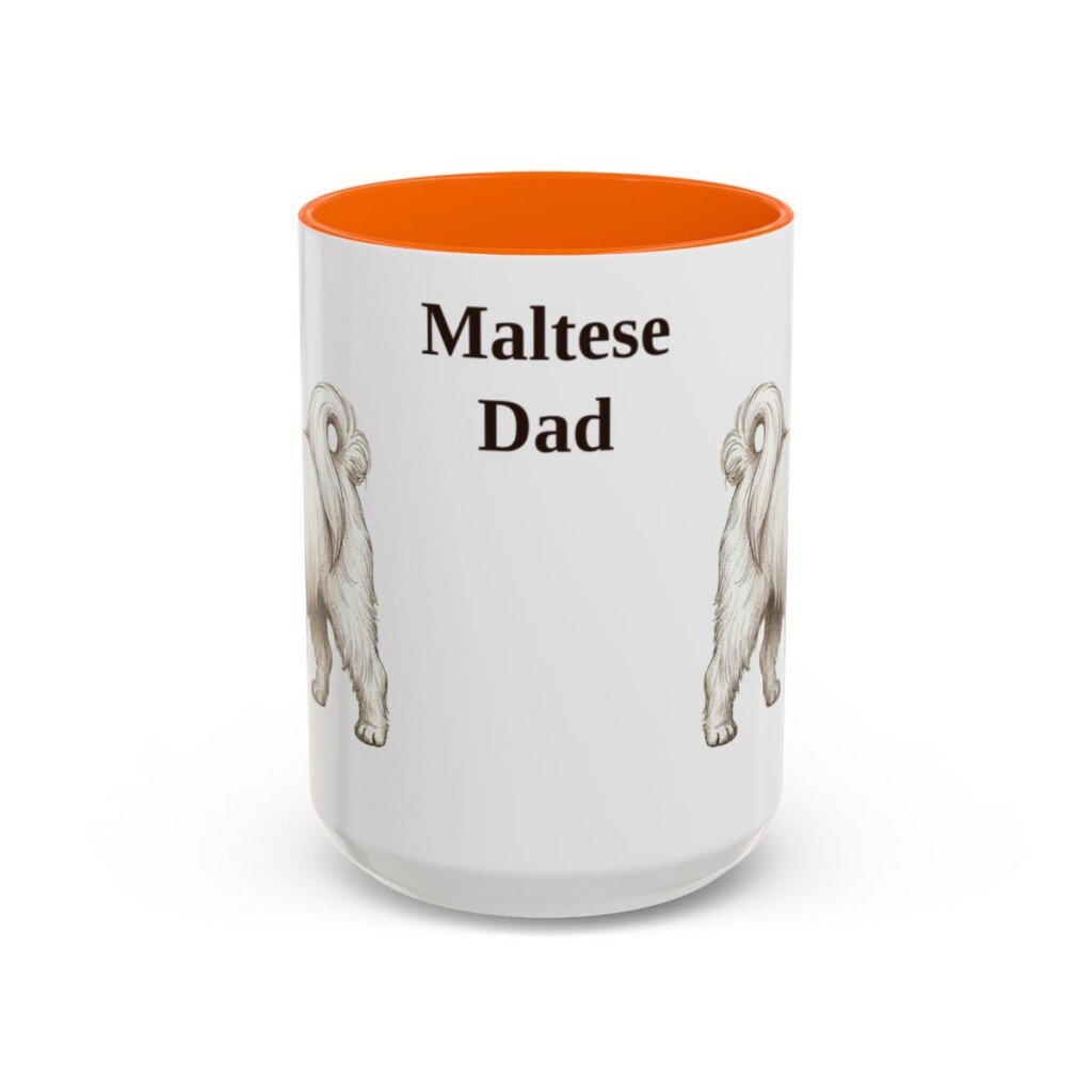 15oz Maltese Dog Dad Mug, Orange, front view