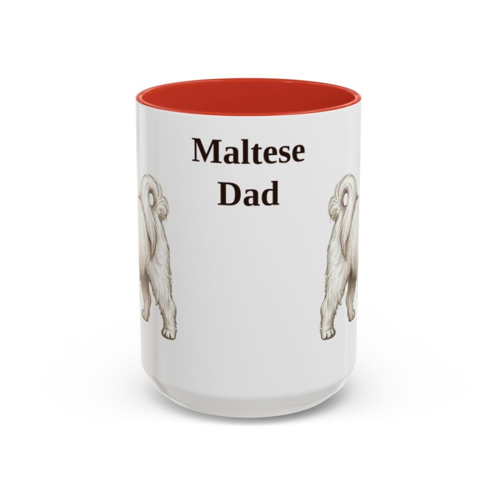 15oz Maltese Dog Dad Mug, Red, front view