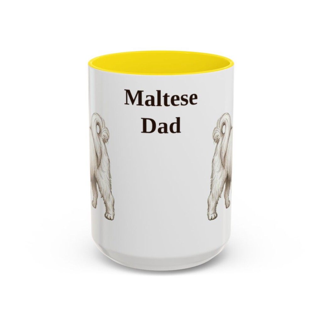 15oz Maltese Dog Dad Mug, Yellow, front view