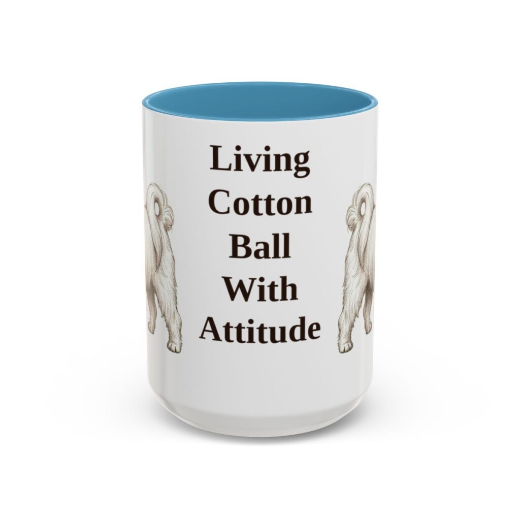 15oz Funny Maltese Mug, Light Blue, front view