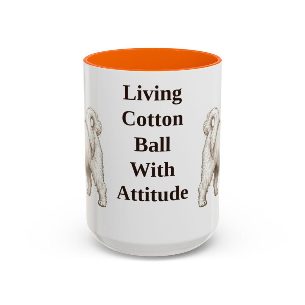 15oz Funny Maltese Mug, Orange, front view