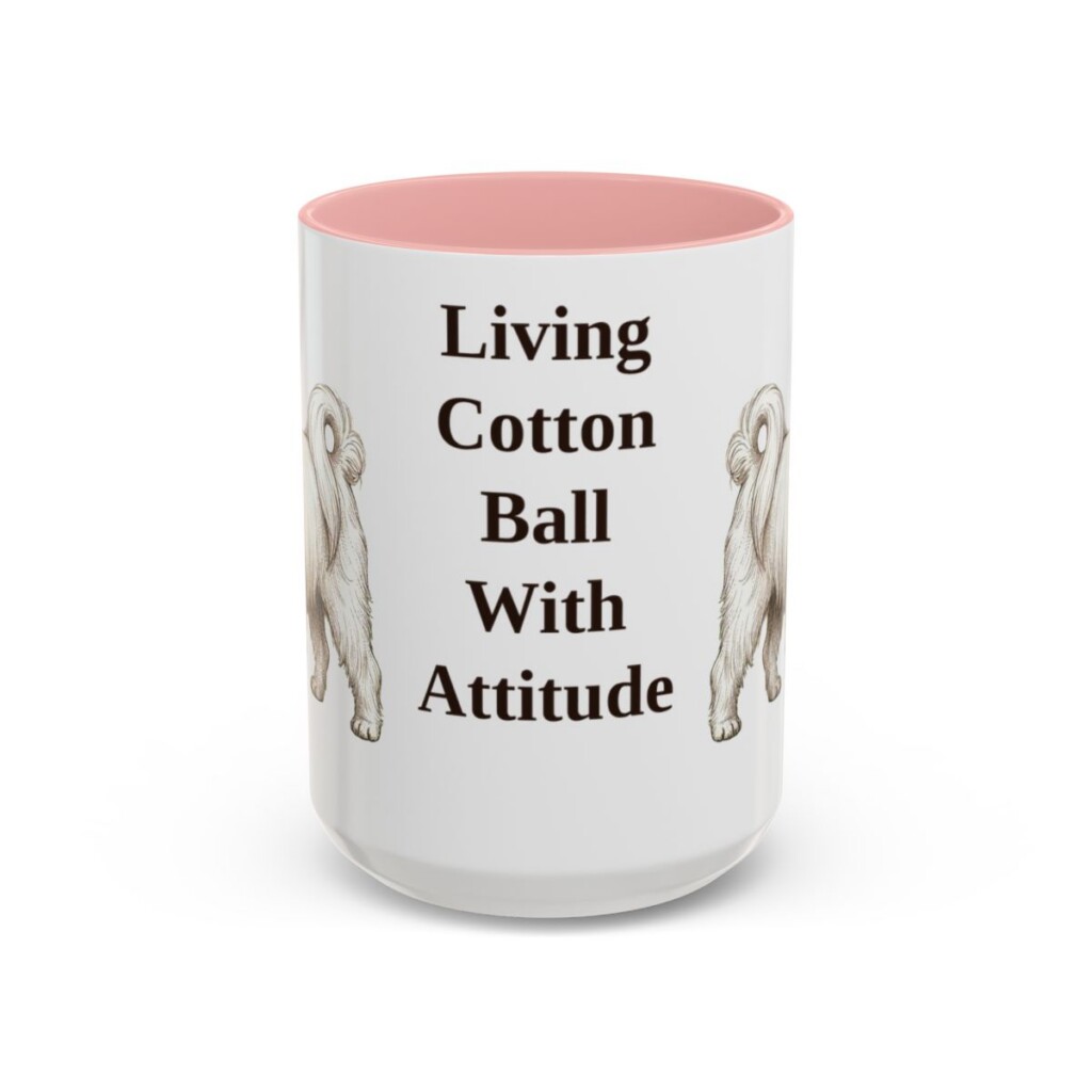 15oz Funny Maltese Mug, Pink, front view