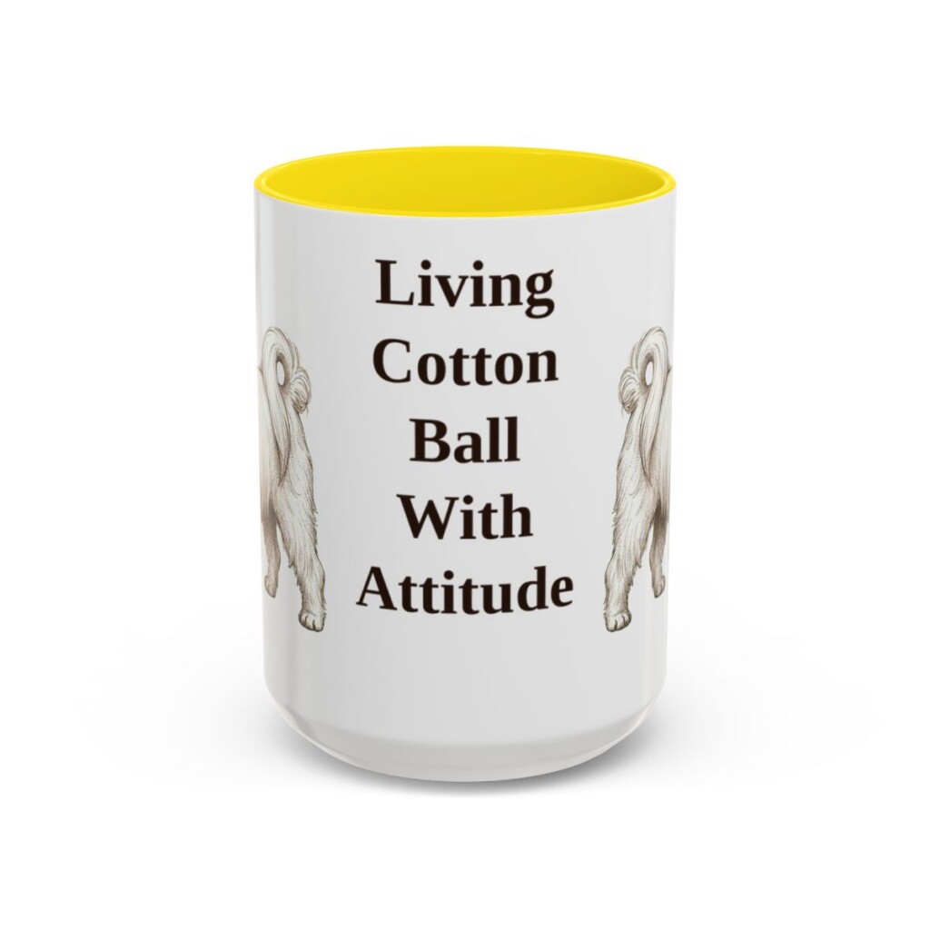 15oz Funny Maltese Mug, Yellow, front view