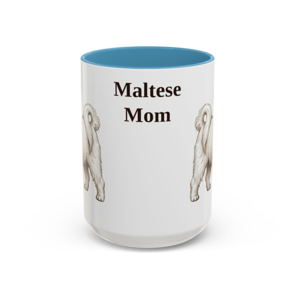 15oz Maltese Dog Mom Mug, Light Blue, front view