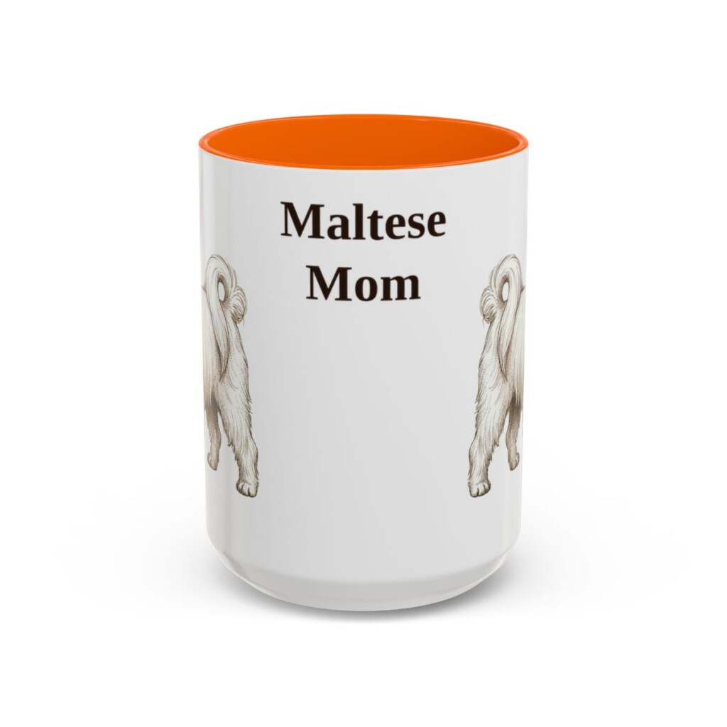 15oz Maltese Dog Mom Mug, Orange, front view