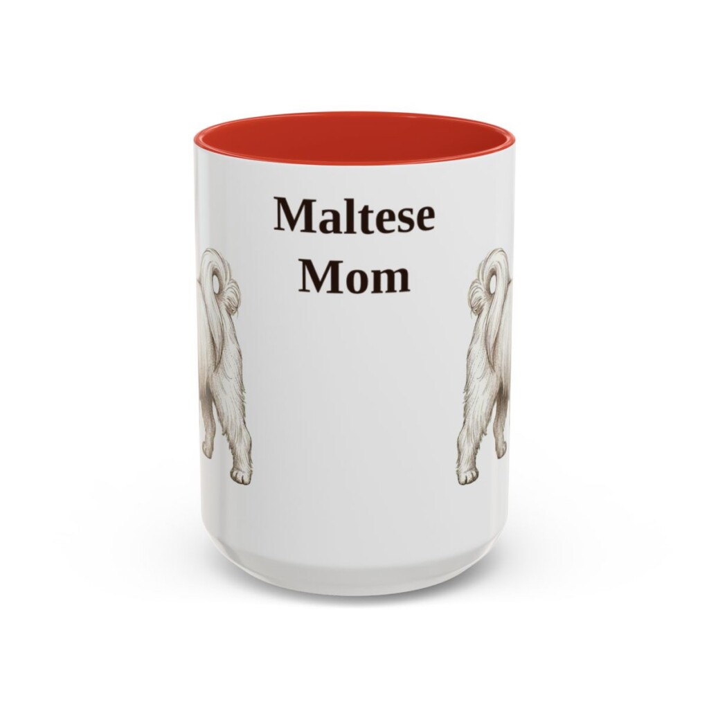 15oz Maltese Dog Mom Mug, Red, front view