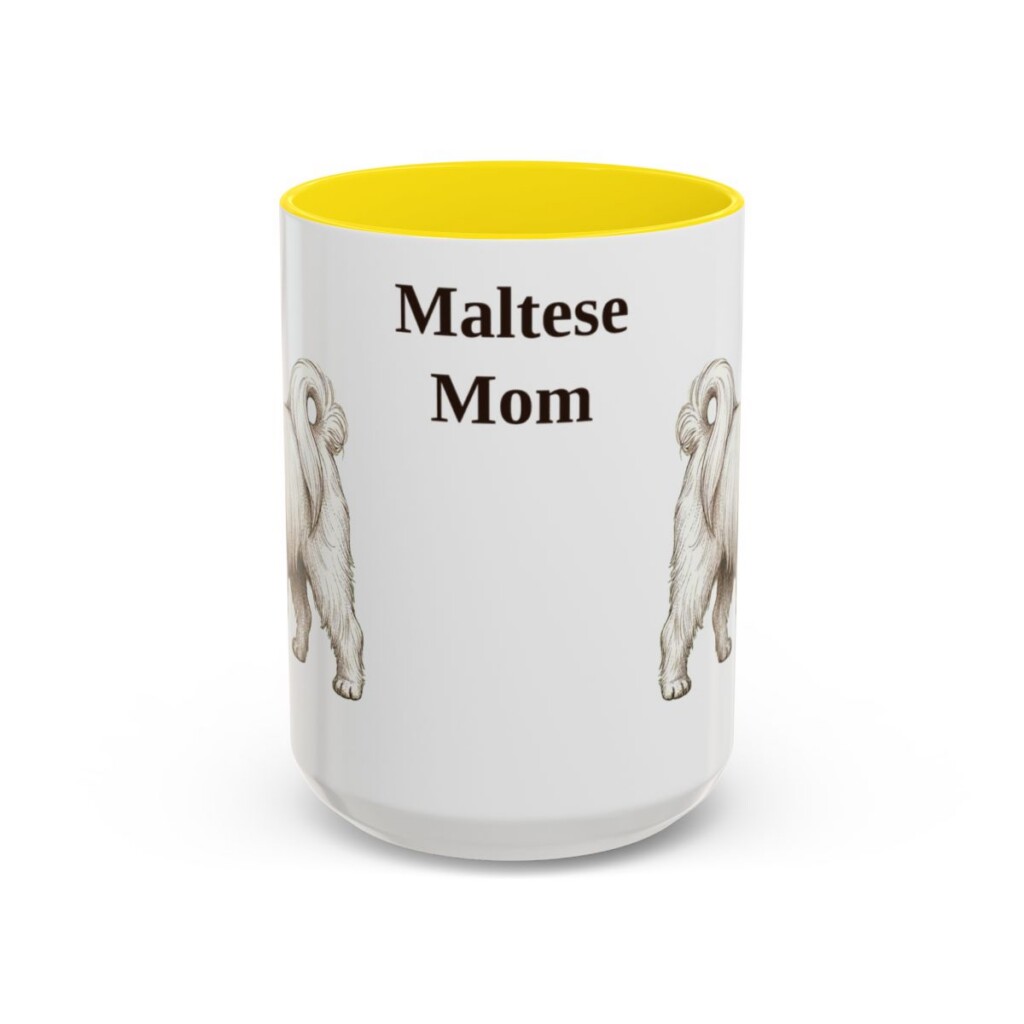 15oz Maltese Dog Mom Mug, Yellow, front view
