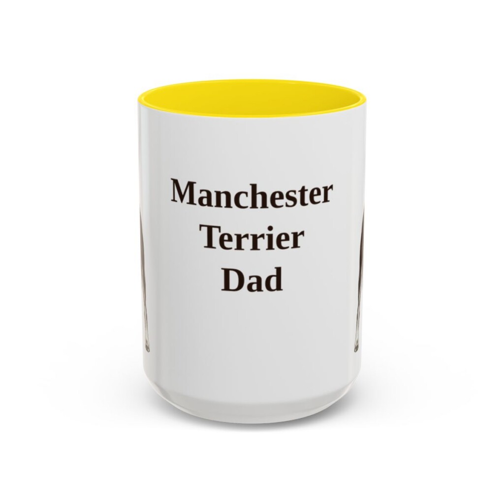 15oz Manchester Terrier Dog Dad Mug, Yellow, front view