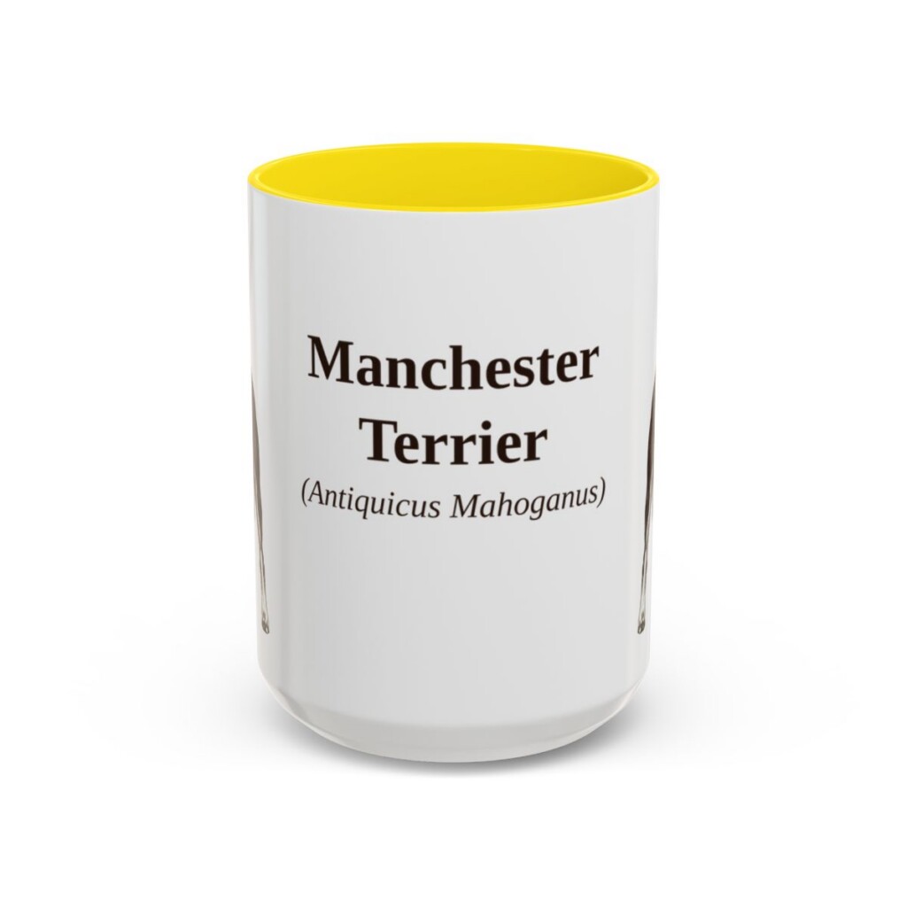 15oz-manchester-terrier-mug-latin-yellow 15oz Manchester Terrier Latin Mug, Yellow, front view
