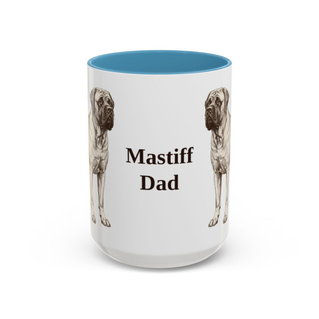 15oz Mastiff Dog Dad Mug, Light Blue, front view