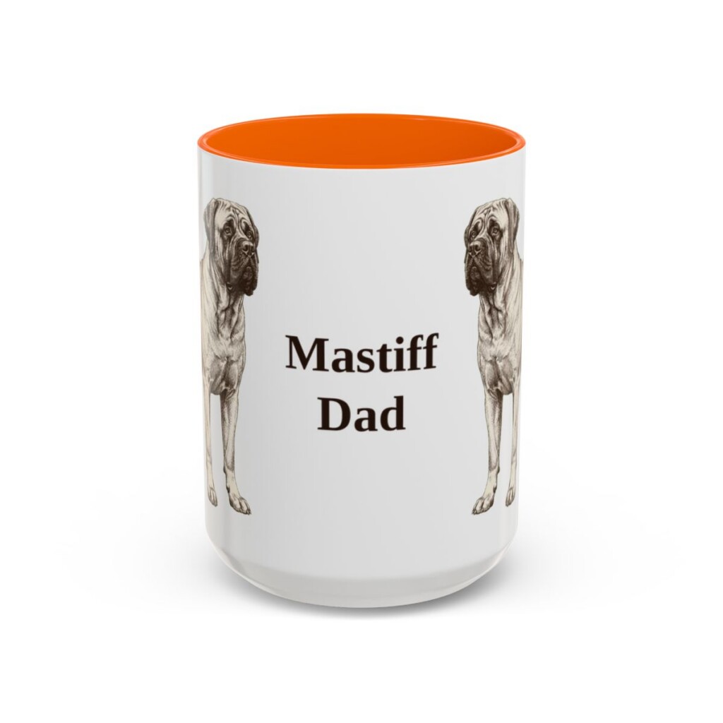 15oz Mastiff Dog Dad Mug, Orange, front view