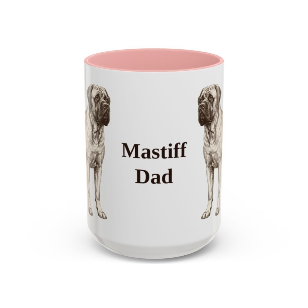 15oz Mastiff Dog Dad Mug, Pink, front view