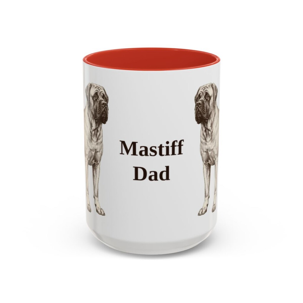 15oz Mastiff Dog Dad Mug, Red, front view