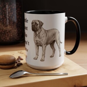 15oz Funny Mastiff Mug, Black, lifestyle photo