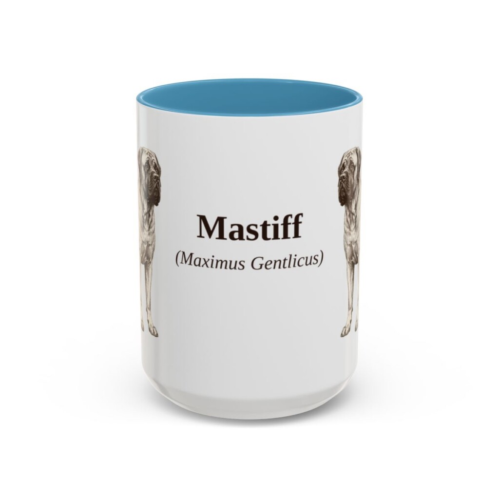 15oz Mastiff Latin Mug, Light Blue, front view