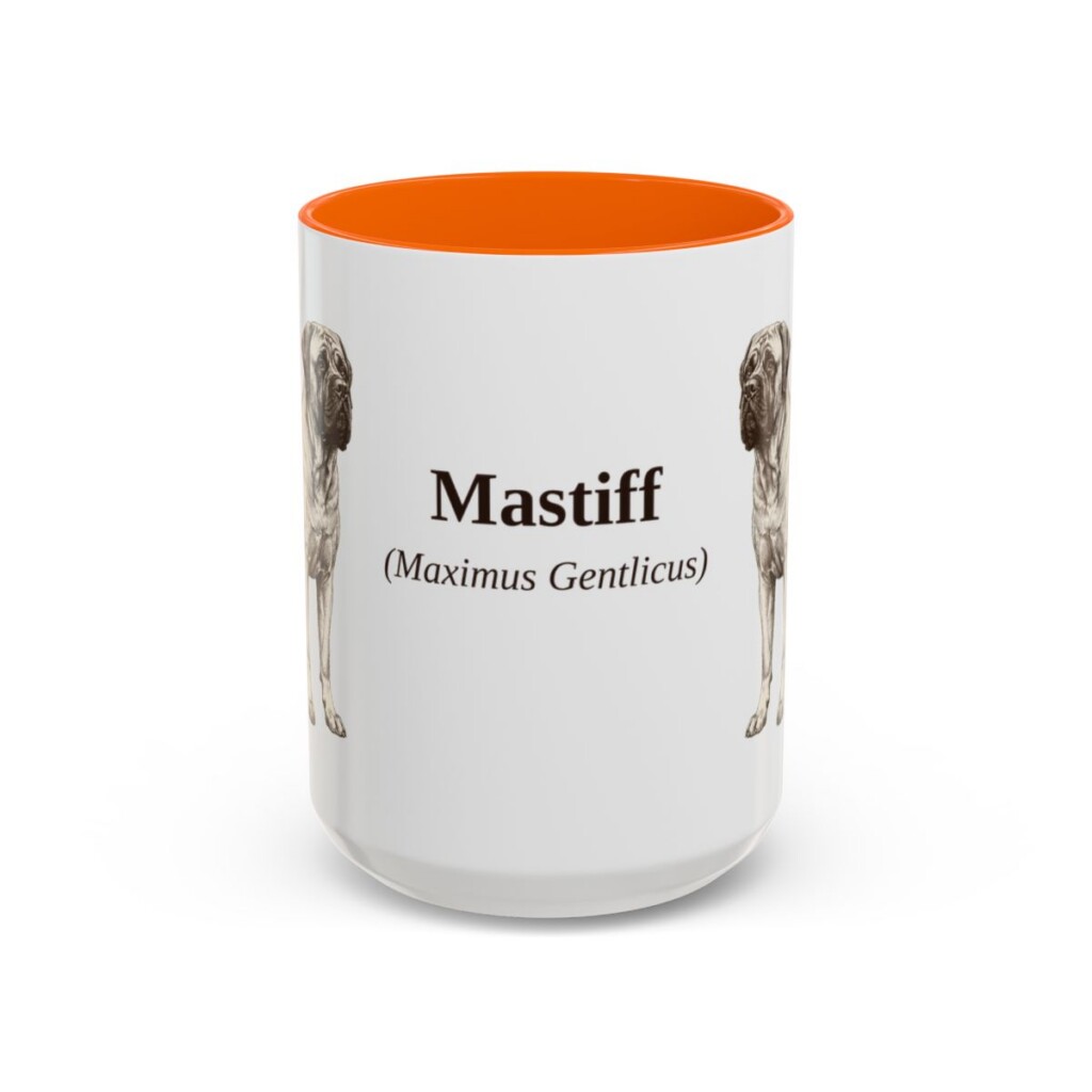 15oz Mastiff Latin Mug, Orange, front view