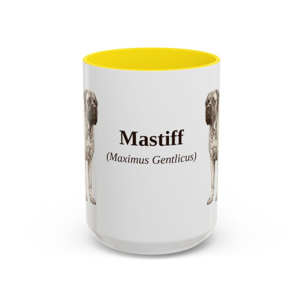 15oz Mastiff Latin Mug, Yellow, front view