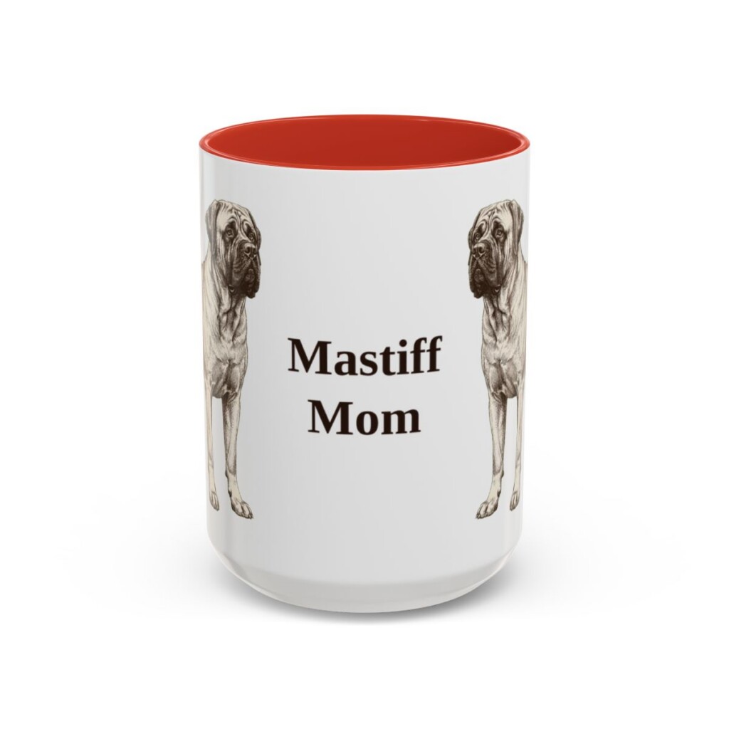 15oz Mastiff Dog Mom Mug, Red, front view