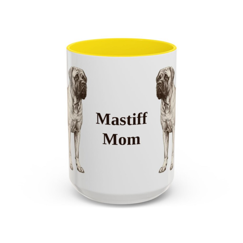 15oz Mastiff Dog Mom Mug, Yellow, front view