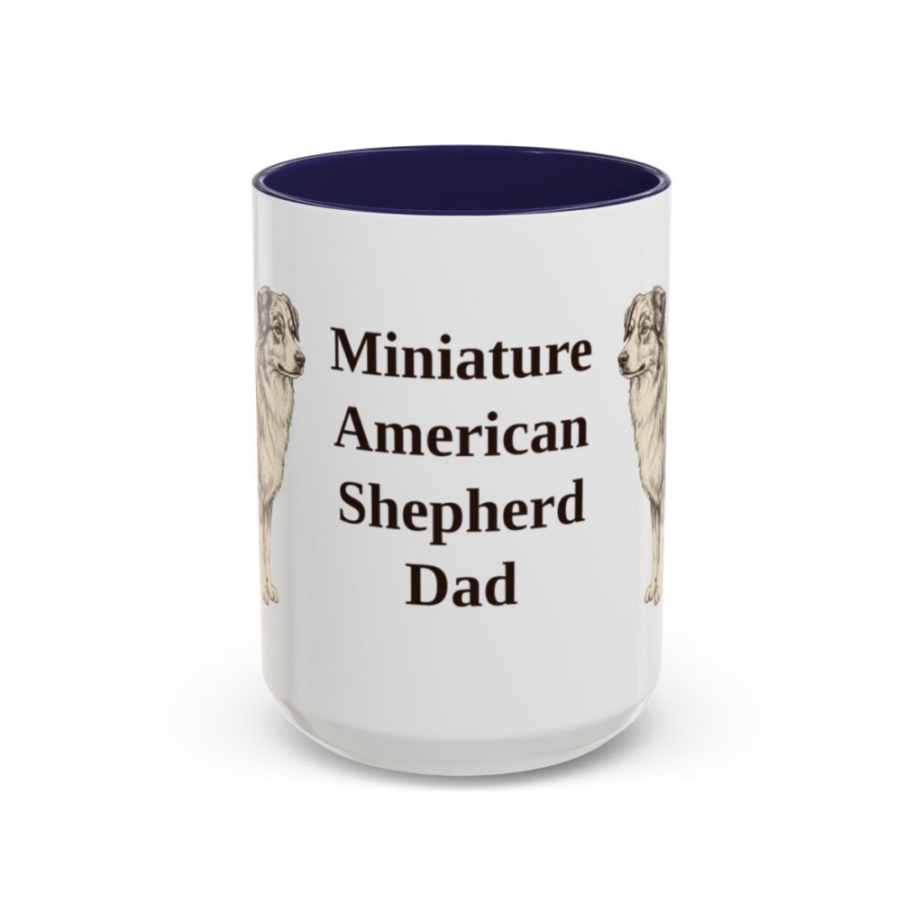 15oz Miniature American Shepherd Dog Dad Mug, Navy, front view