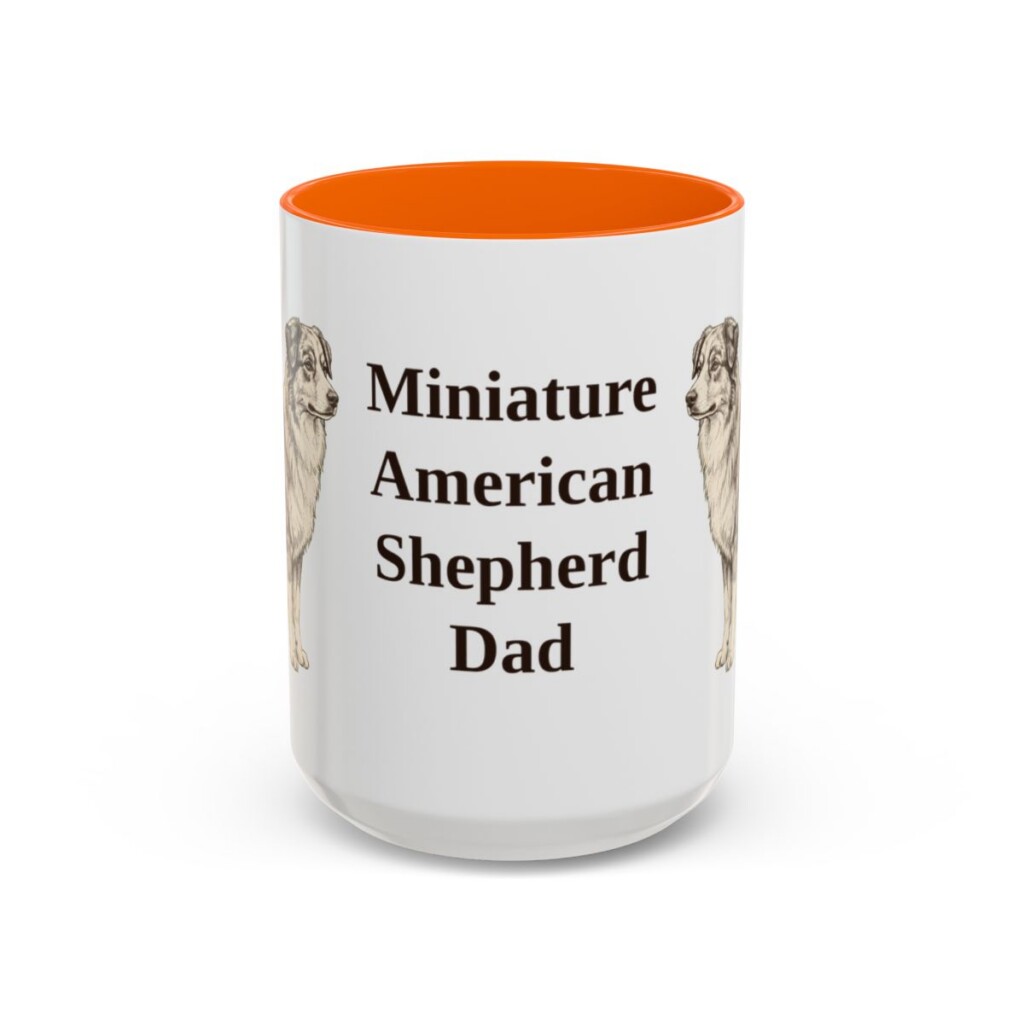 15oz Miniature American Shepherd Dog Dad Mug, Orange, front view